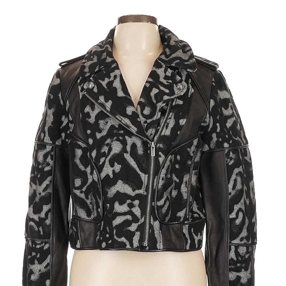Diane Von Furstenberg Black Theodora Leopard Moto Leather Jacket - NWOT